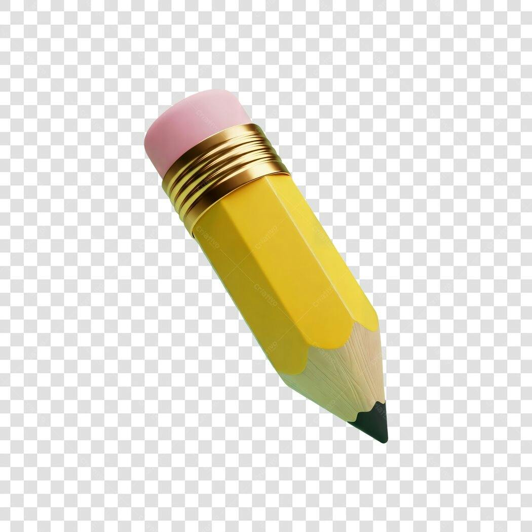 Icone 3D Lápis Amarelo e Rosa Escolar PNG com fundo transparente