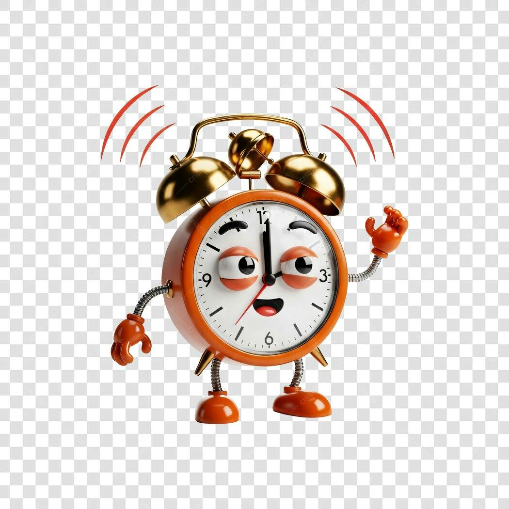 Ícone despertador animado laranja dourado tocando PNG com fundo transparente