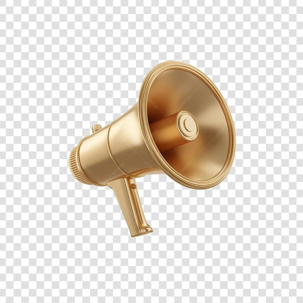 Icone 3D Mega-fone Dourado Anúncio Marketing PNG com fundo transparente