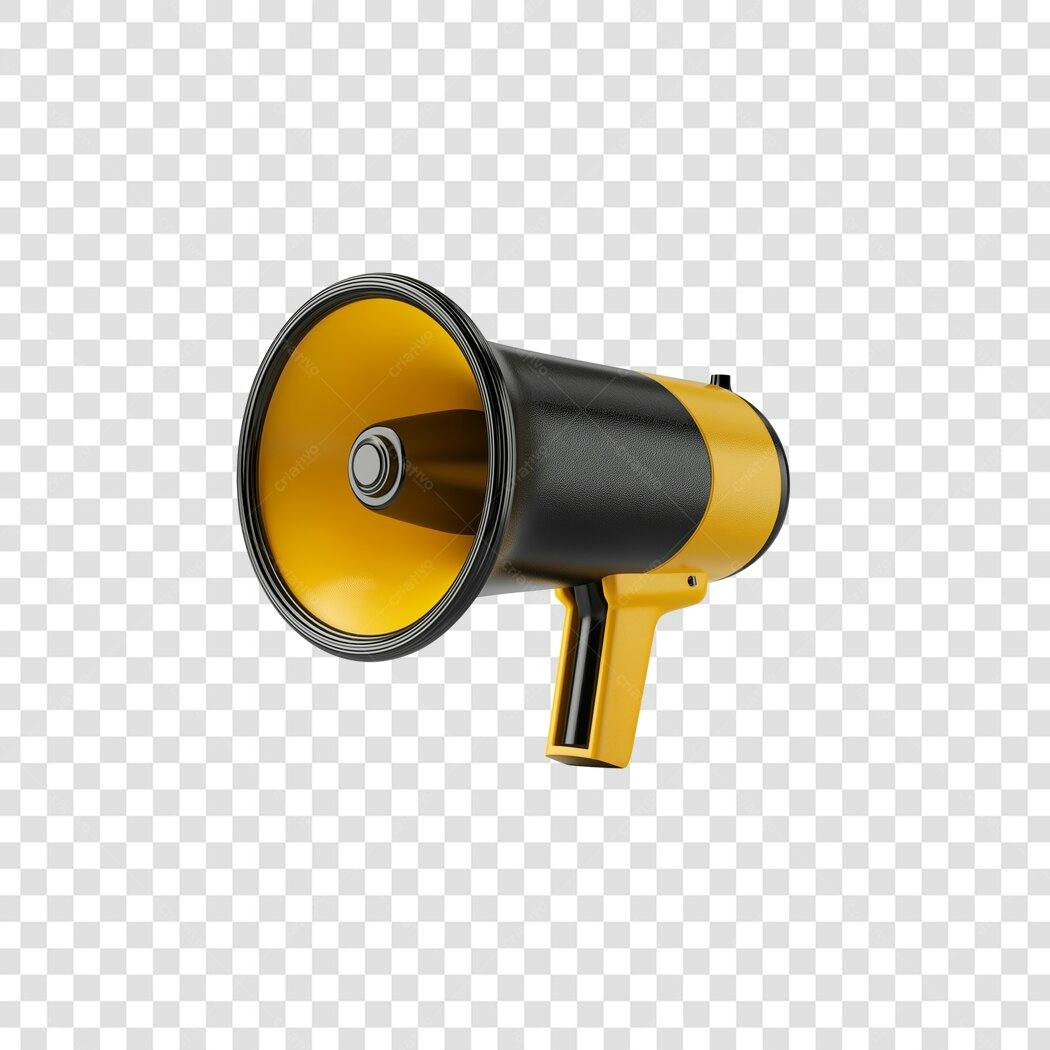 Objeto 3D Megafone Amarelo e Preto para Anúncio PNG com fundo transparente