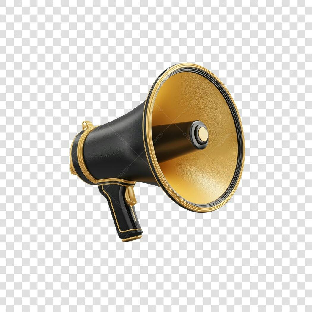 Ícone Megafone 3D Dourado e Preto para Anúncios e Promoções PNG com fundo transparente