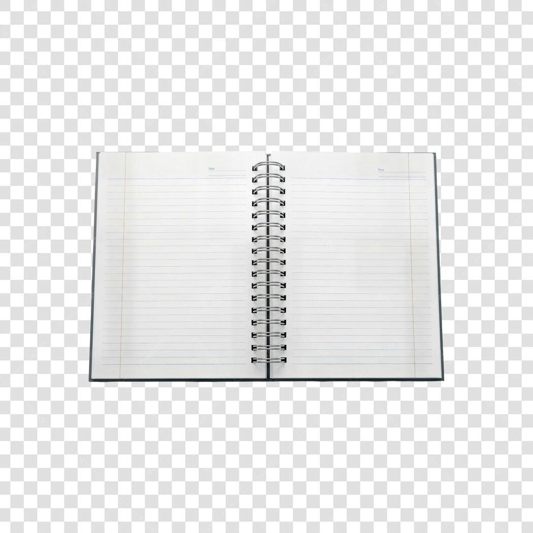 Caderno aberto para anotações folhas pautadas PNG com fundo transparente