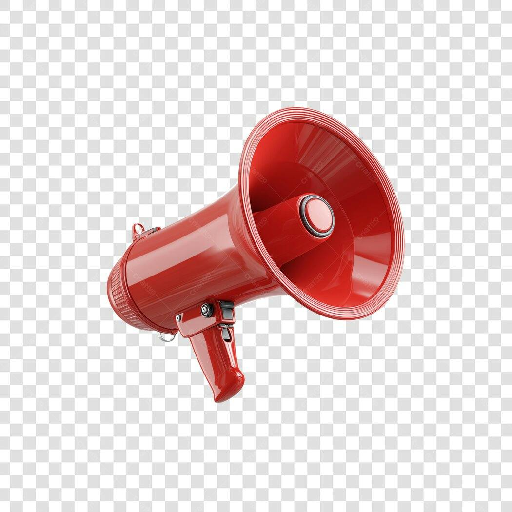 Megafone vermelho 3D para anúncio marketing PNG com fundo transparente