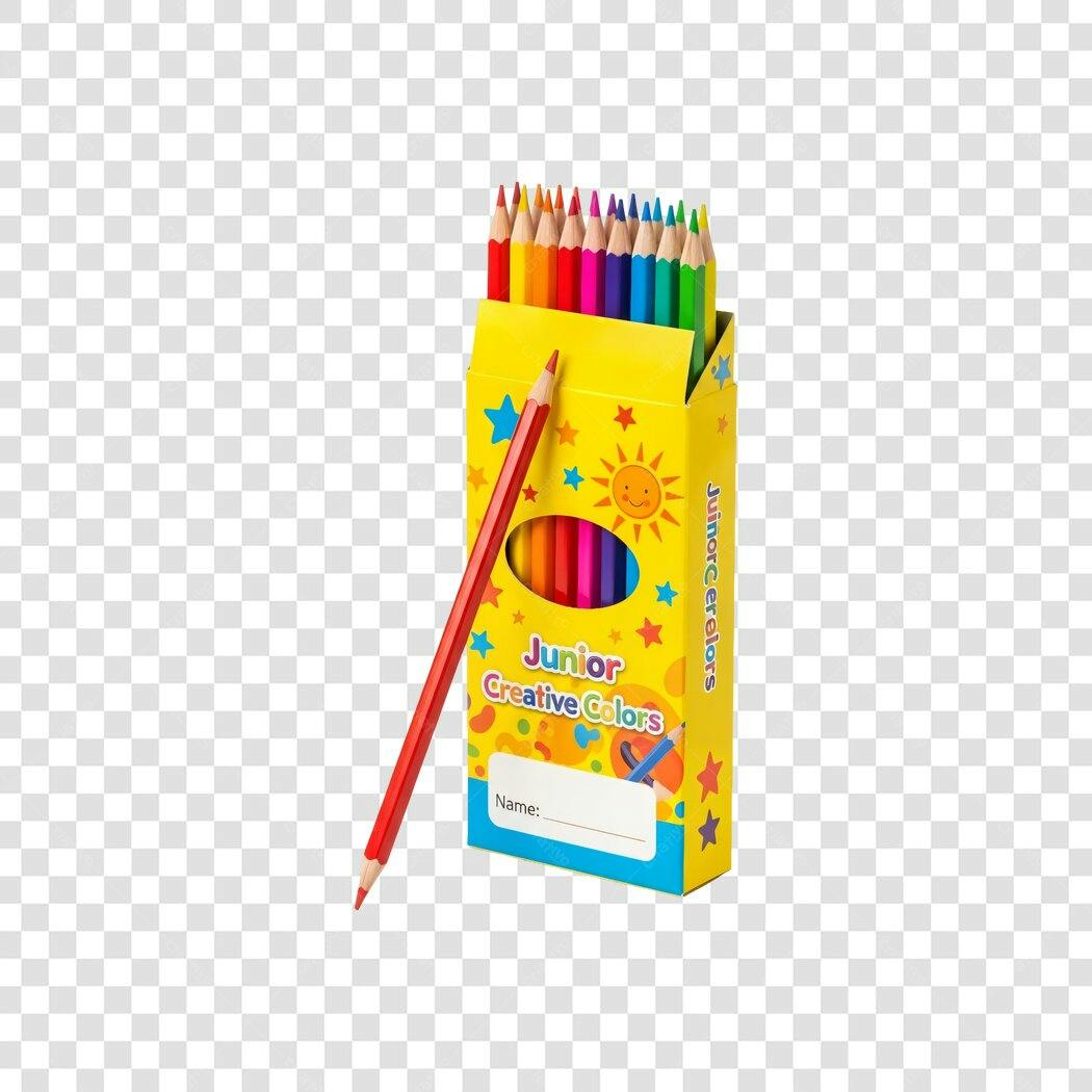 Conjunto de Lápis de Cor Coloridos Caixa Amarela Junior Creative Colors PNG com fundo transparente