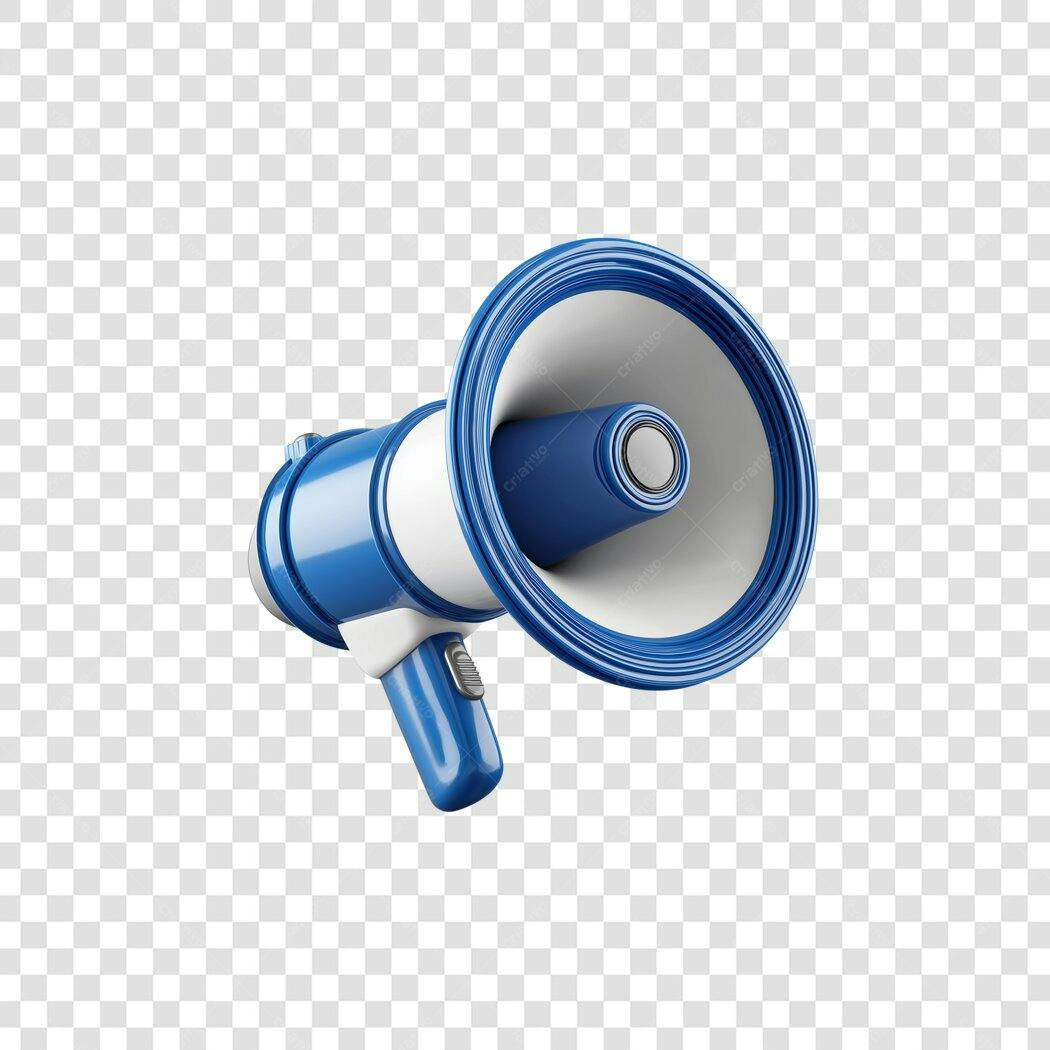 Elemento 3D Megafone Azul Branco Comunicação Marketing PNG com fundo transparente