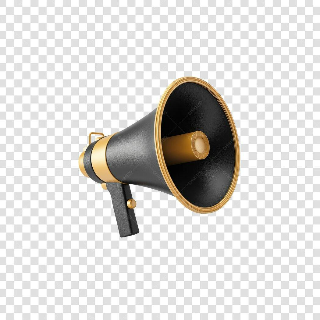 Icone Megafone Preto e Dourado Anuncio PNG com fundo transparente
