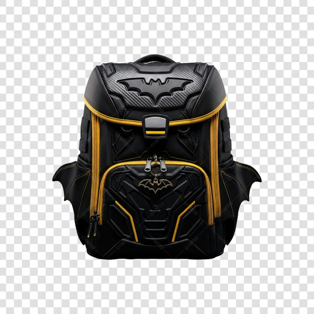 Mochila Batman preta e amarela com asas design moderno PNG com fundo transparente