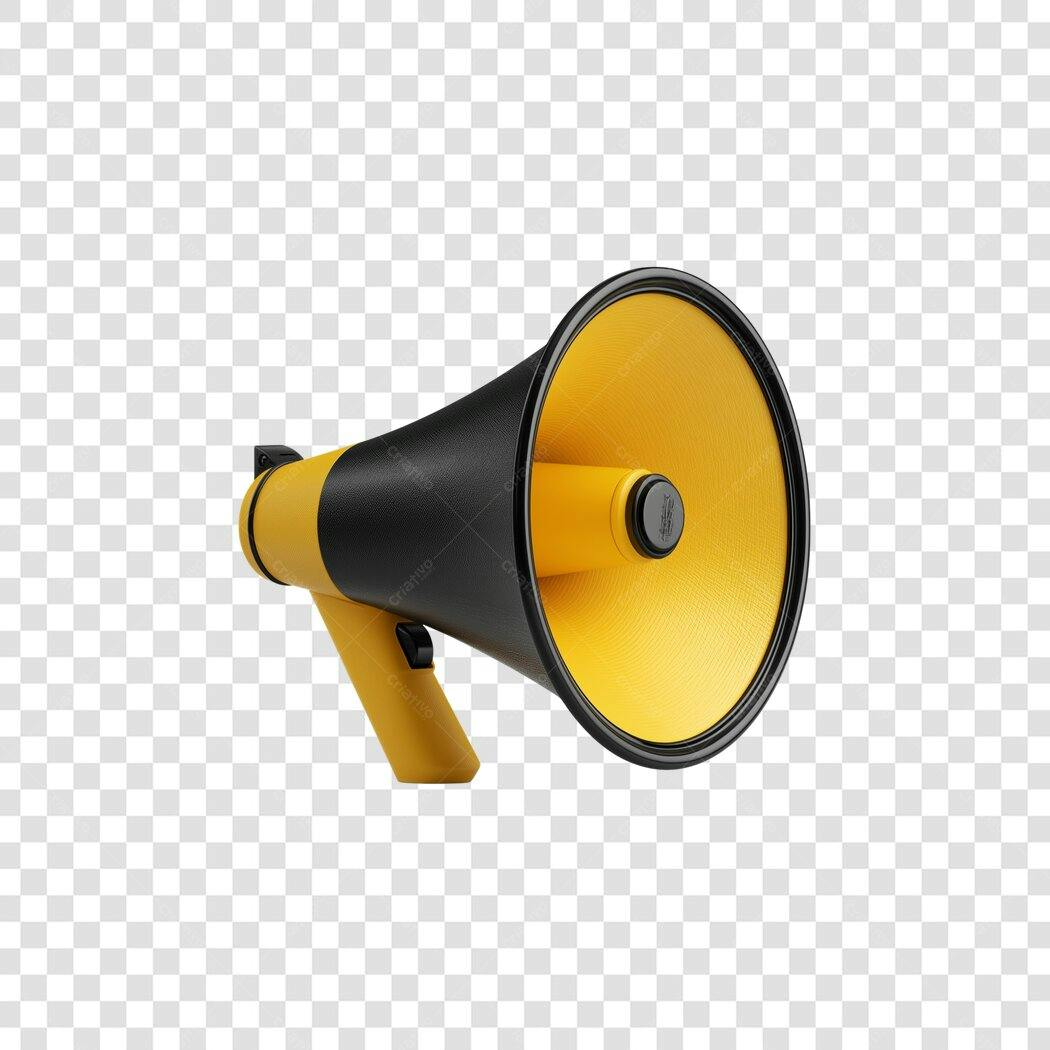 Ícone Megafone Amarelo Preto 3D para Anúncio Marketing PNG com fundo transparente