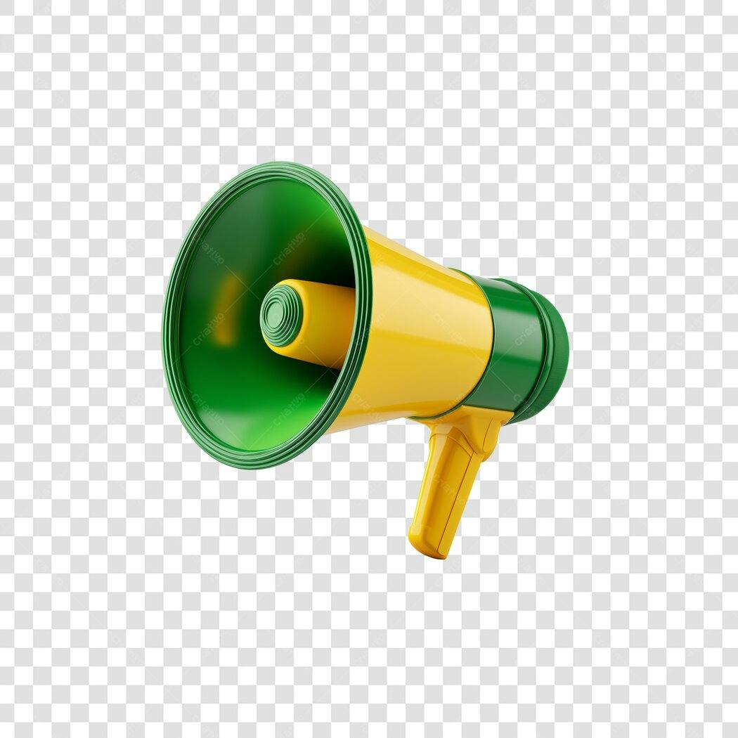 Ícone Megafone 3D Amarelo e Verde para Marketing e Anúncios PNG com fundo transparente