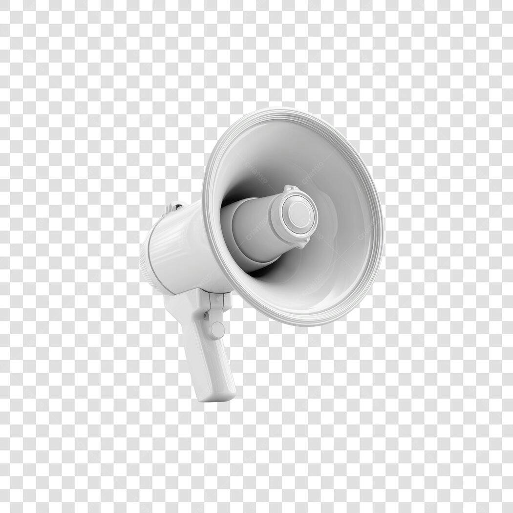 Megafone 3D branco para marketing e comunicação PNG com fundo transparente