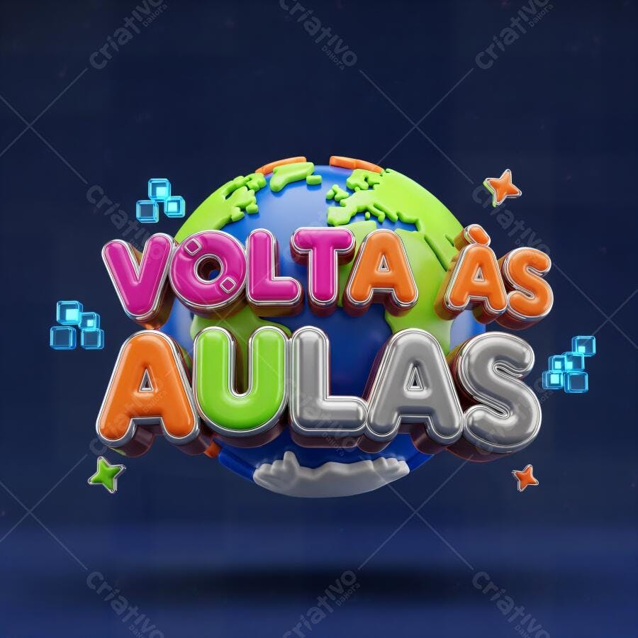 Volta às Aulas 3D com globo e letras coloridas vibrantes