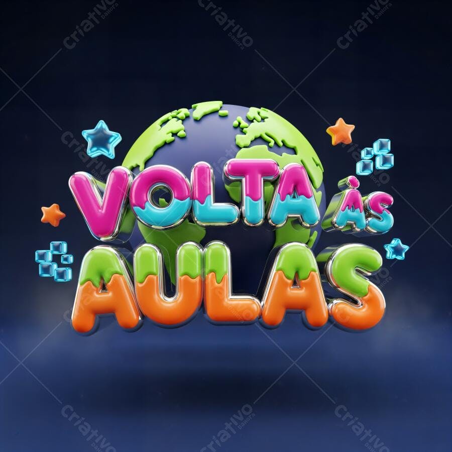 Volta às Aulas 3D com Globo e Estrelas Coloridas