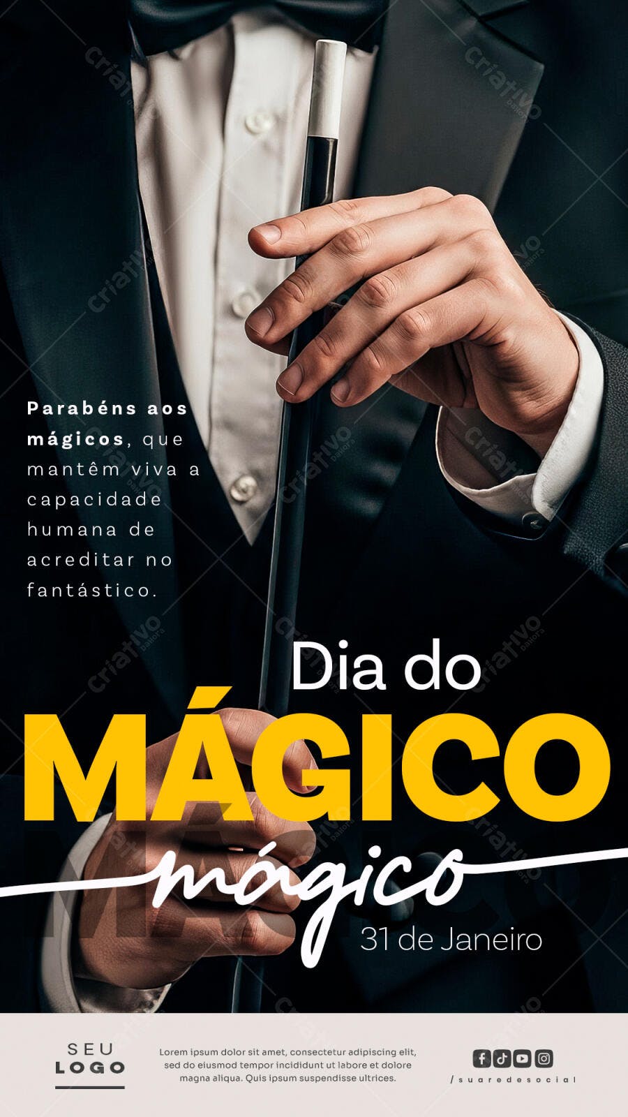 Flyer Dia do Mágico 31 de Janeiro PSD Editável