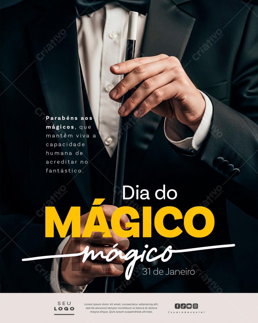 Flyer Dia do Mágico 31 de Janeiro PSD Editável