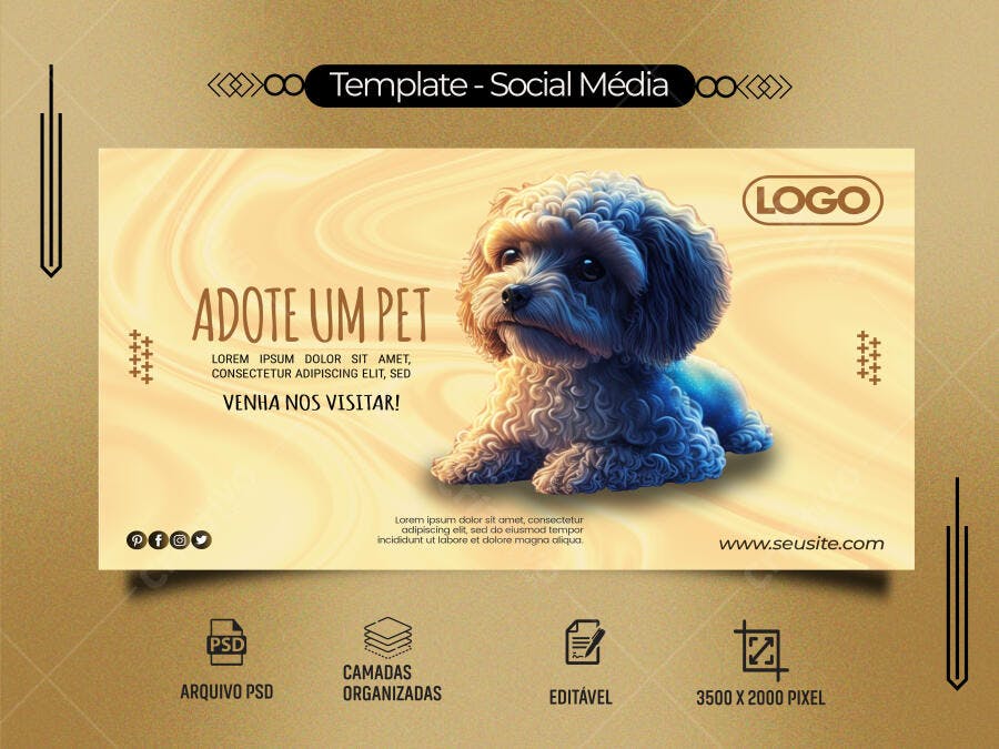 Flyer Social Media Adote um Pet Cachorro Fofo Dourado PSD Editável