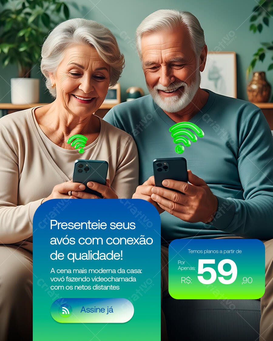 Post para Redes Sociais Conexão de Qualidade para Avós PSD Editável