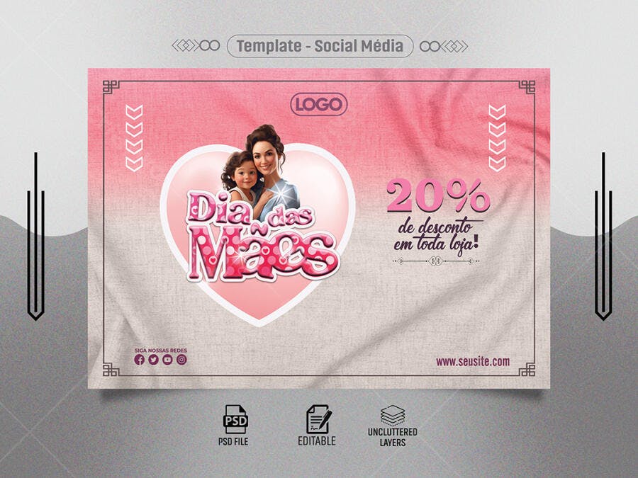 Post Social Mídia Dia das Mães Mãe e Filha Desconto Psd Editável