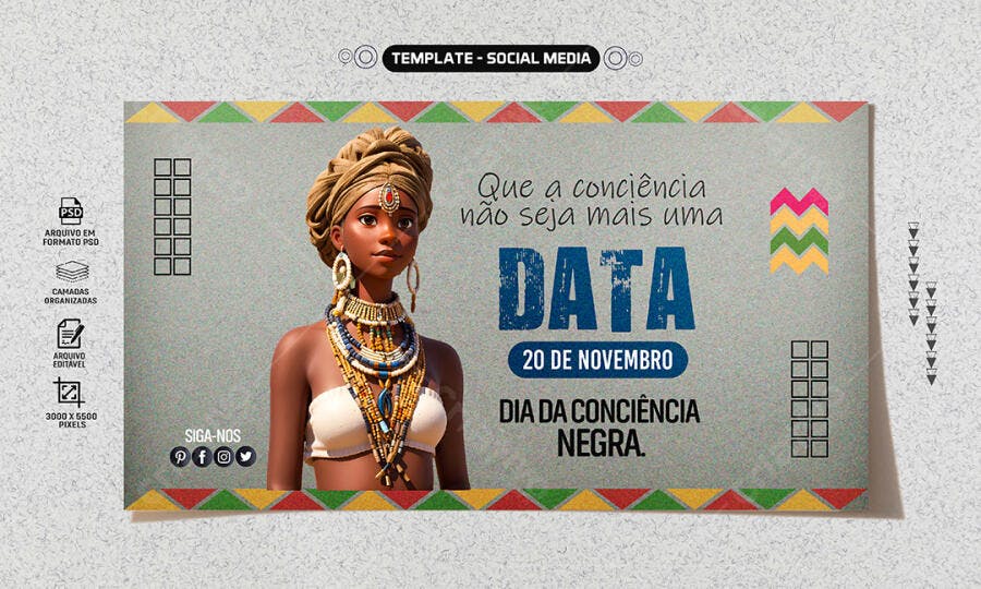 Social Media Post para Dia da Consciência Negra 20 de Novembro PSD Editável