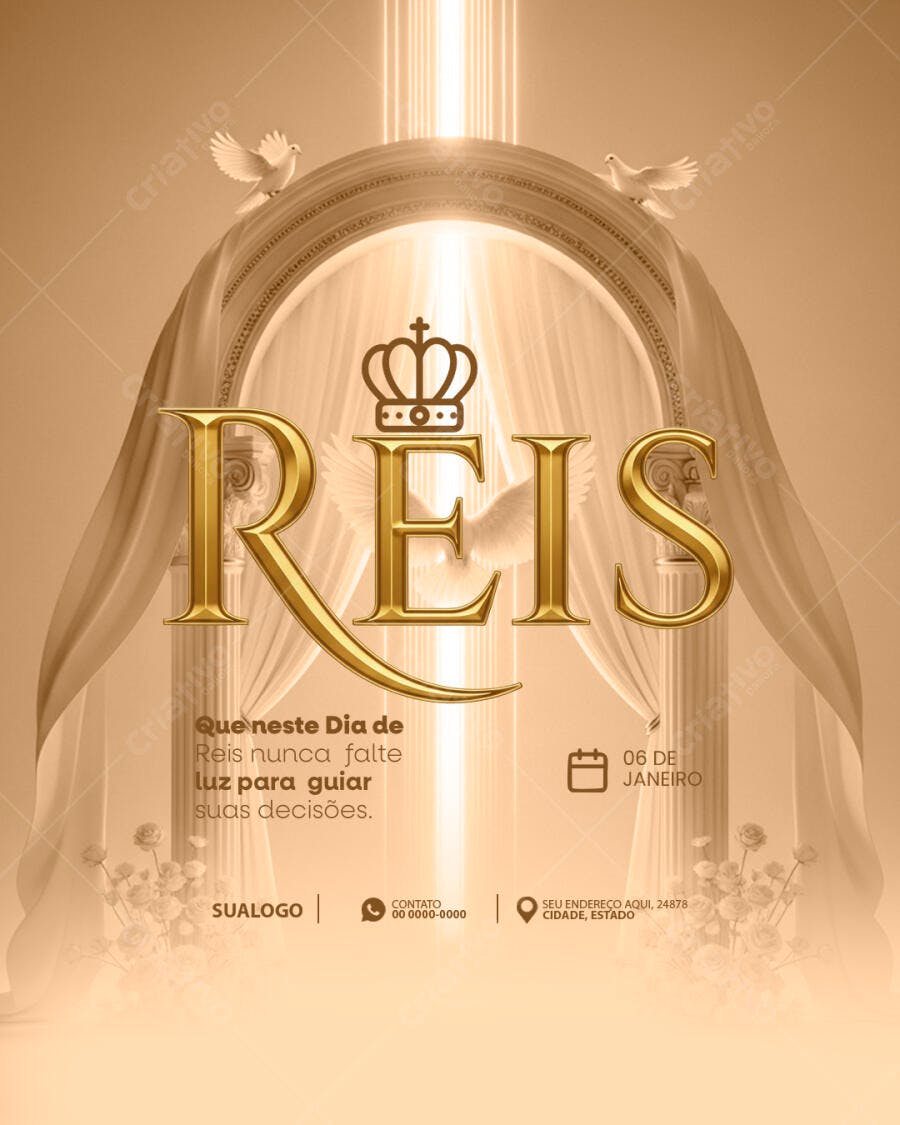 Flyer Dia de Reis Iluminado Dourado PSD Editável