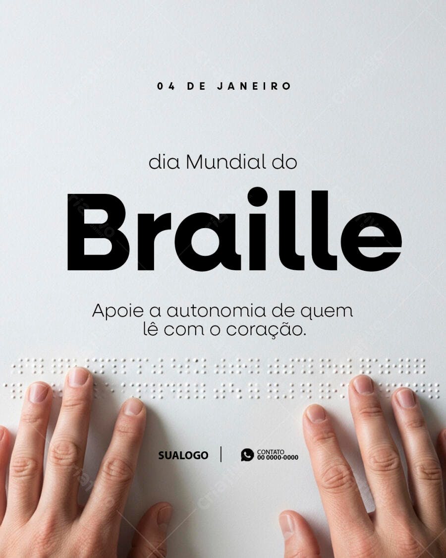 Flyer Dia Mundial do Braille 04 de Janeiro PSD Editável