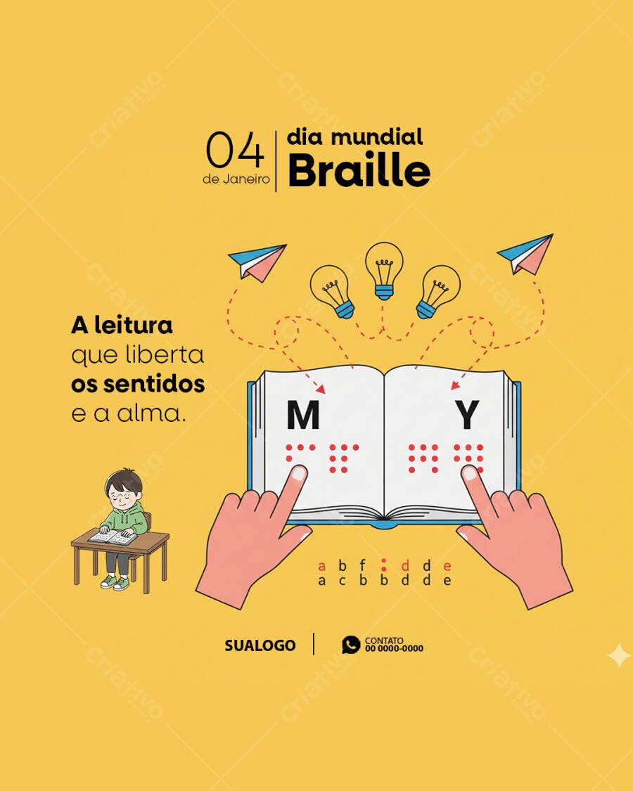 Flyer Dia Mundial Braille 04 de Janeiro PSD Editável