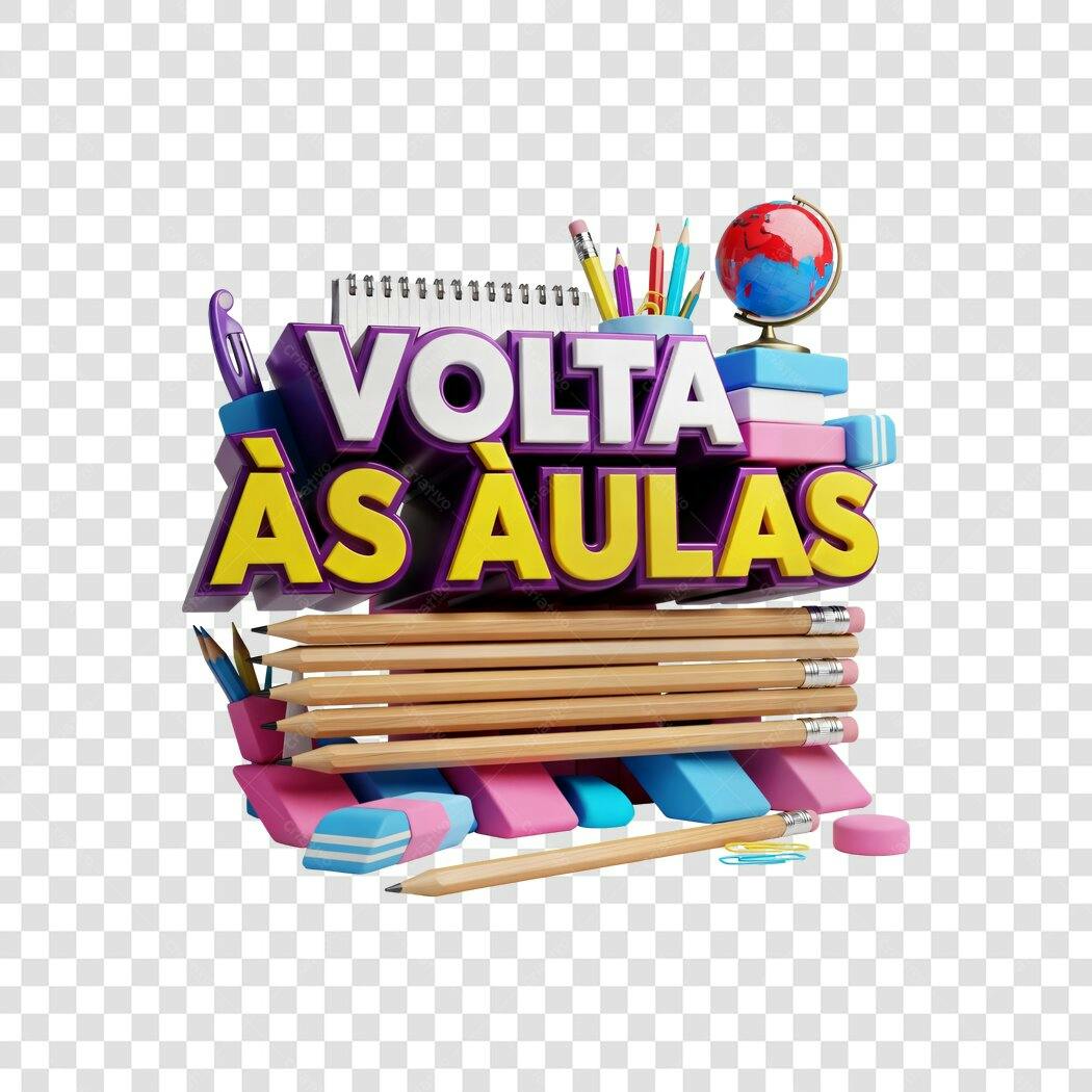Post Instagram Volta às Aulas 3D com Lápis e Borrachas PNG com fundo transparente