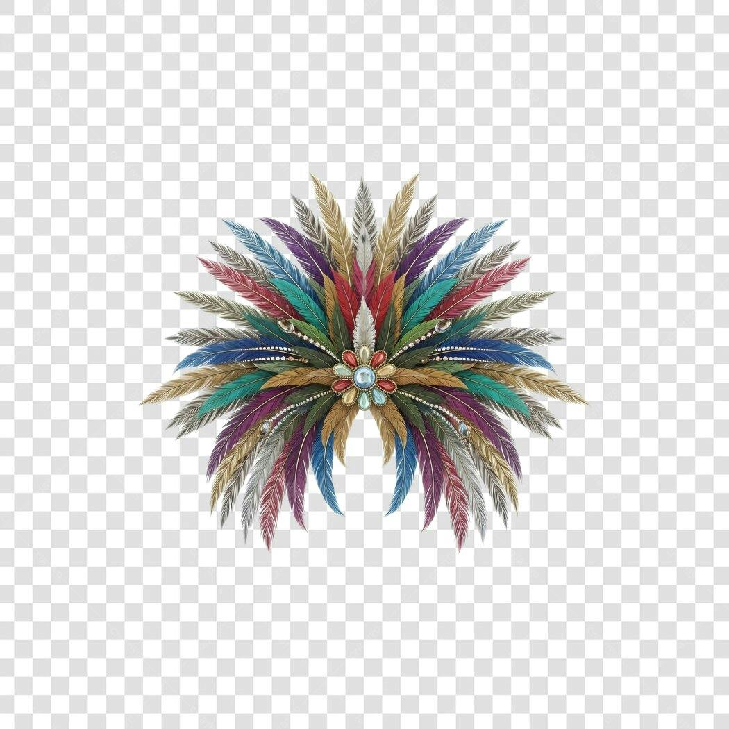 Adorno de cabeça festivo penas coloridas gemas Carnaval PNG com fundo transparente