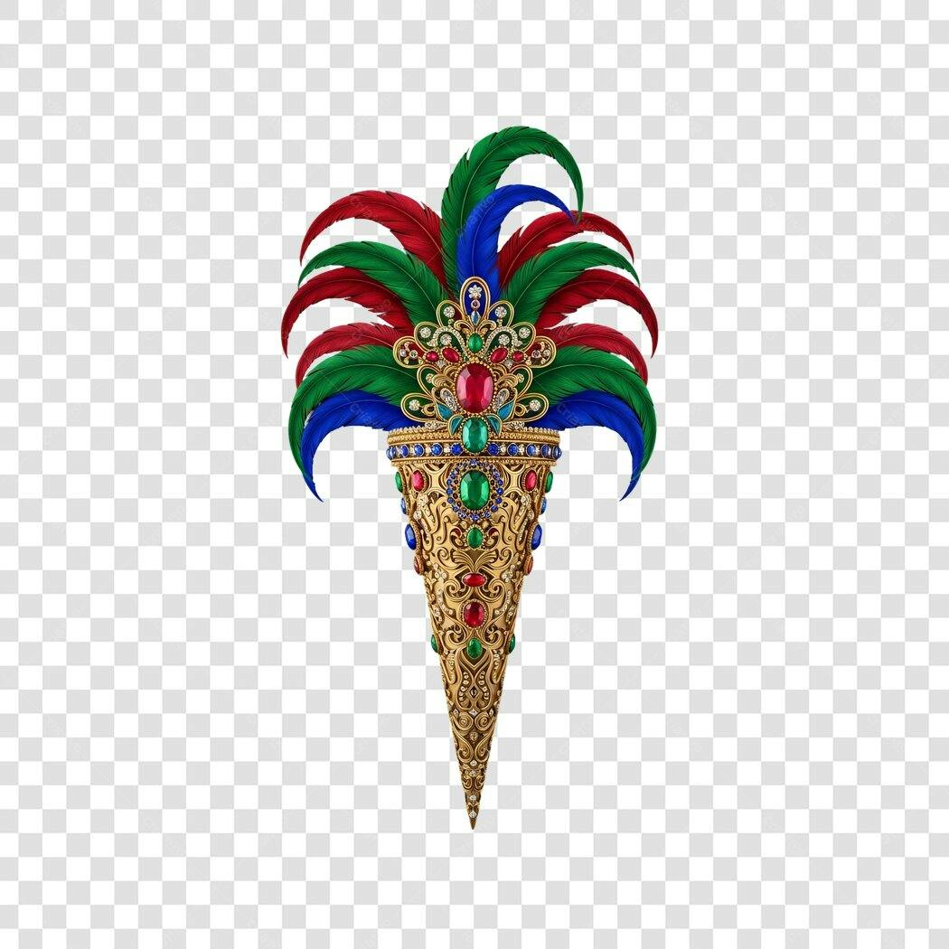 Adorno Carnaval Pedras Preciosas Penas Coloridas Ouro PNG com fundo transparente