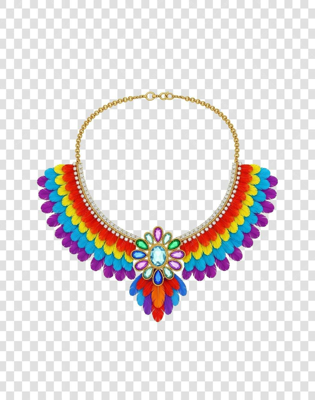 Colar Gargantilha de Penas Coloridas Joia Festiva Carnaval PNG com fundo transparente