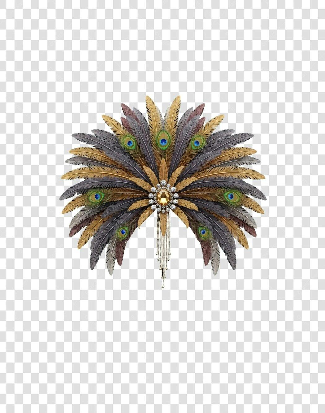 Adorno de Carnaval Luxuoso Penas de Pavão Douradas e Strass PNG com fundo transparente