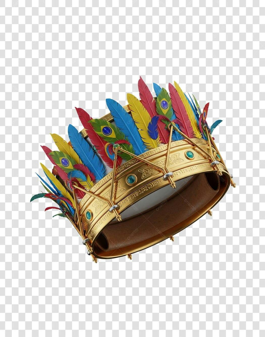 Coroa de Carnaval Dourada com Penas Coloridas PNG com fundo transparente