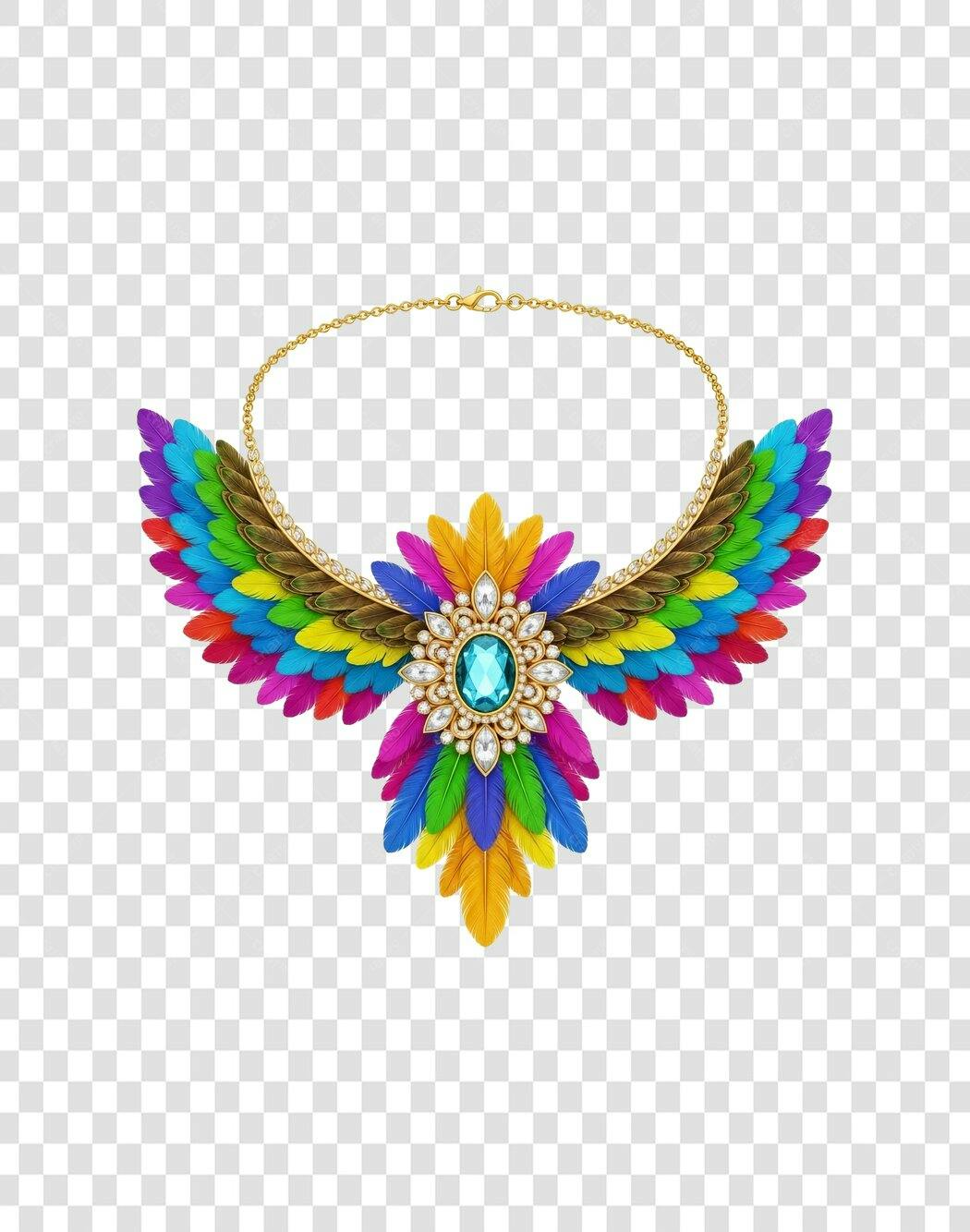 Colar para Festa Carnaval Plumas Coloridas Joias PNG com fundo transparente