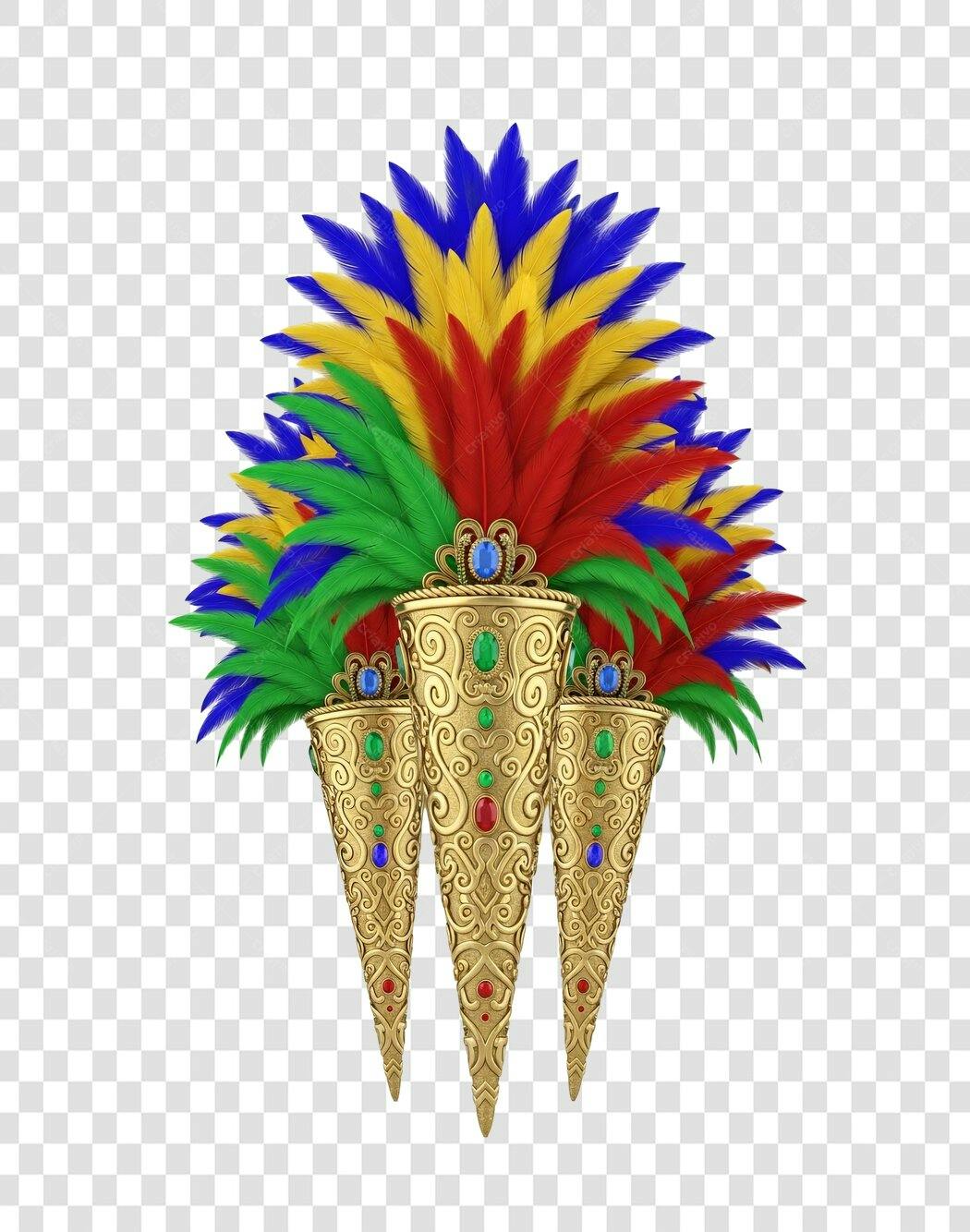Elemento Carnaval penas coloridas dourado PNG com fundo transparente