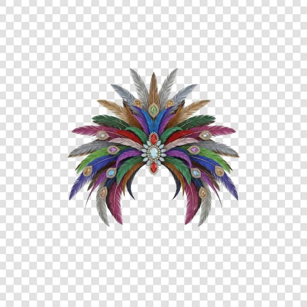 Adereço de Carnaval Colorido com Penas e Joias PNG com fundo transparente