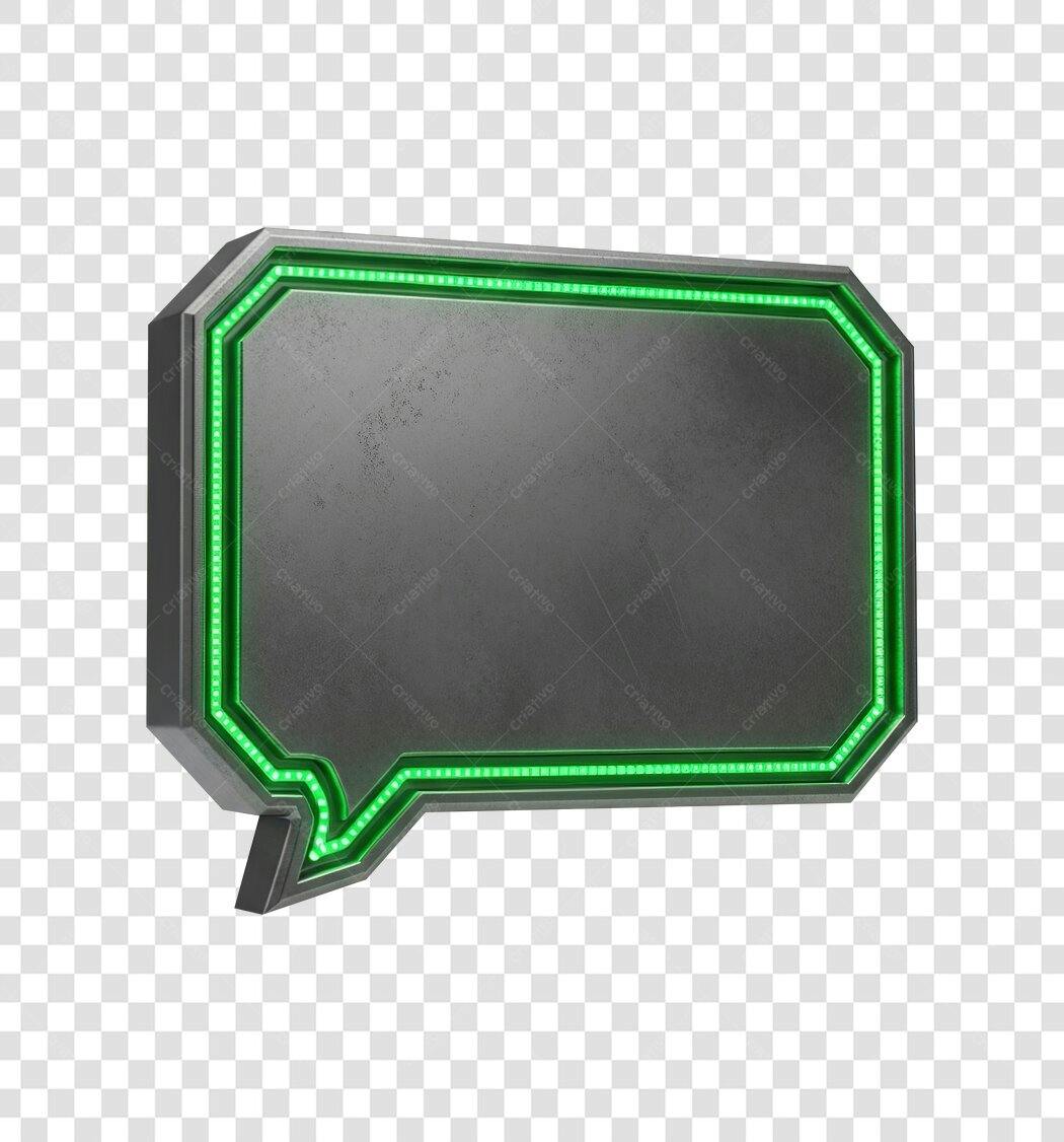 Balão de Fala Gamer Neon Verde e Cinza Metálico PNG com fundo transparente