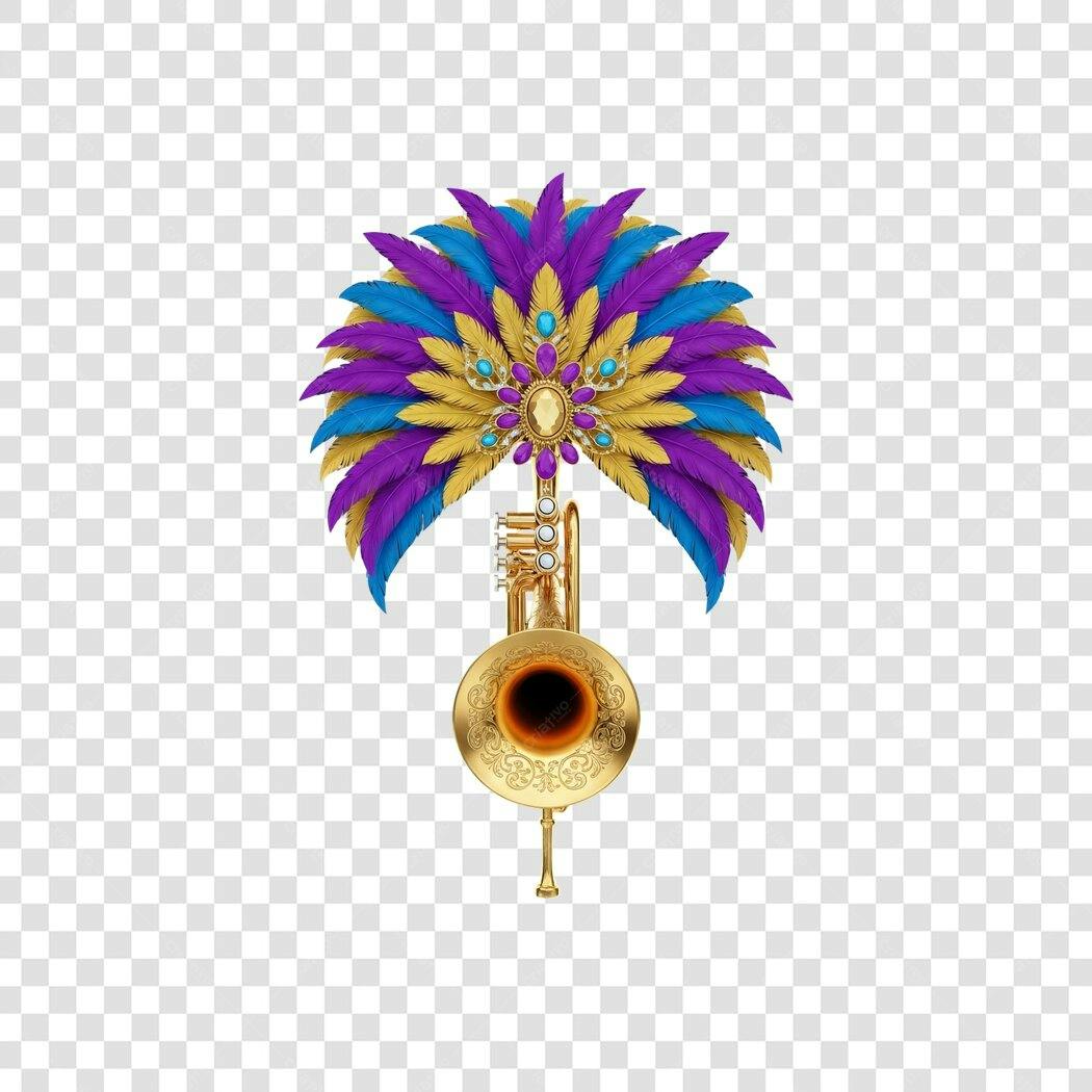 Ícone de Mardi Gras trombeta e penas coloridas PNG com fundo transparente