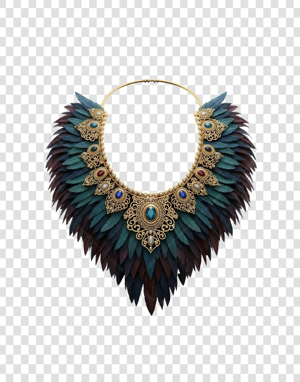 Adorno tribal de penas e ouro com pedras preciosas PNG com fundo transparente