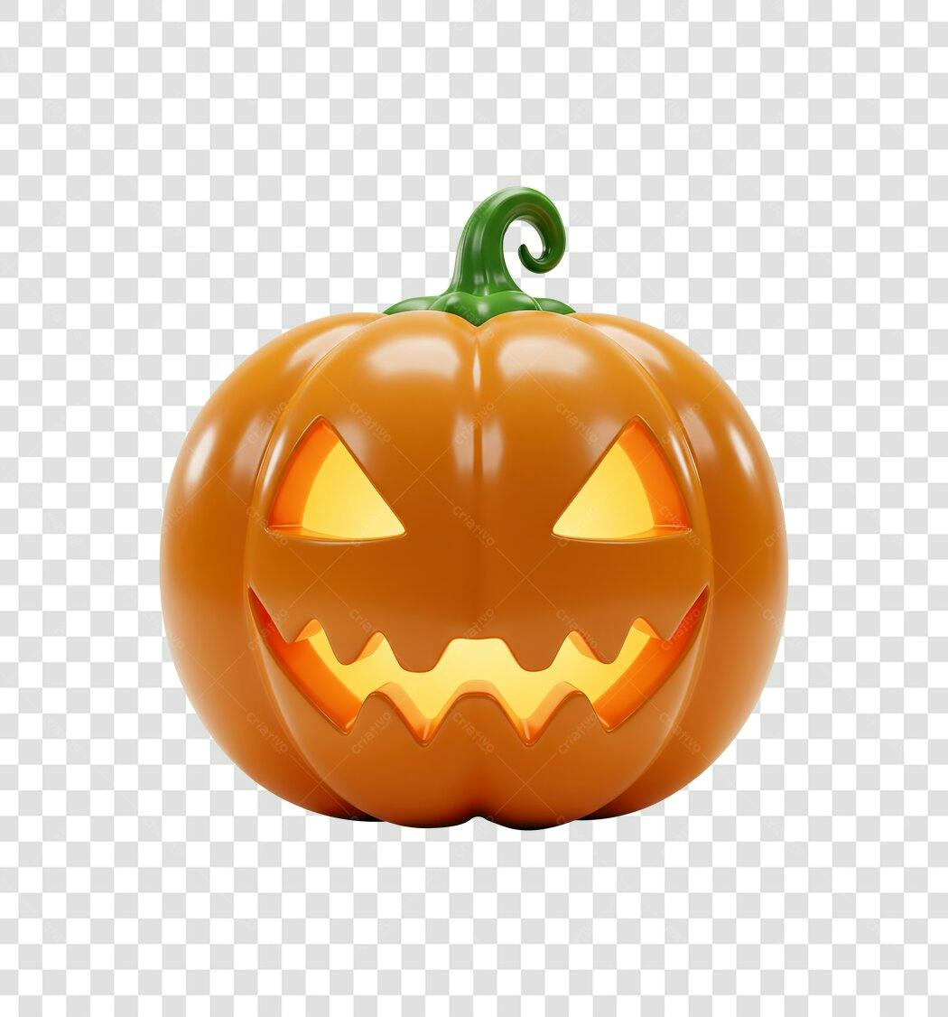 Ícone Abóbora Halloween 3D Laranja Brilhante PNG com fundo transparente