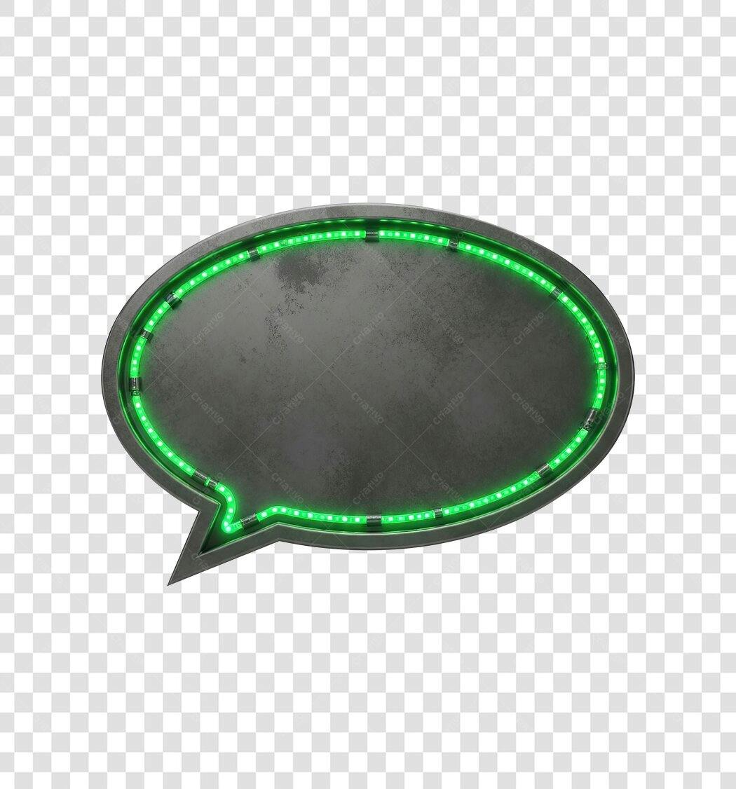 Balão de Mensagem Neon Verde Metálico Grunge PNG com fundo transparente