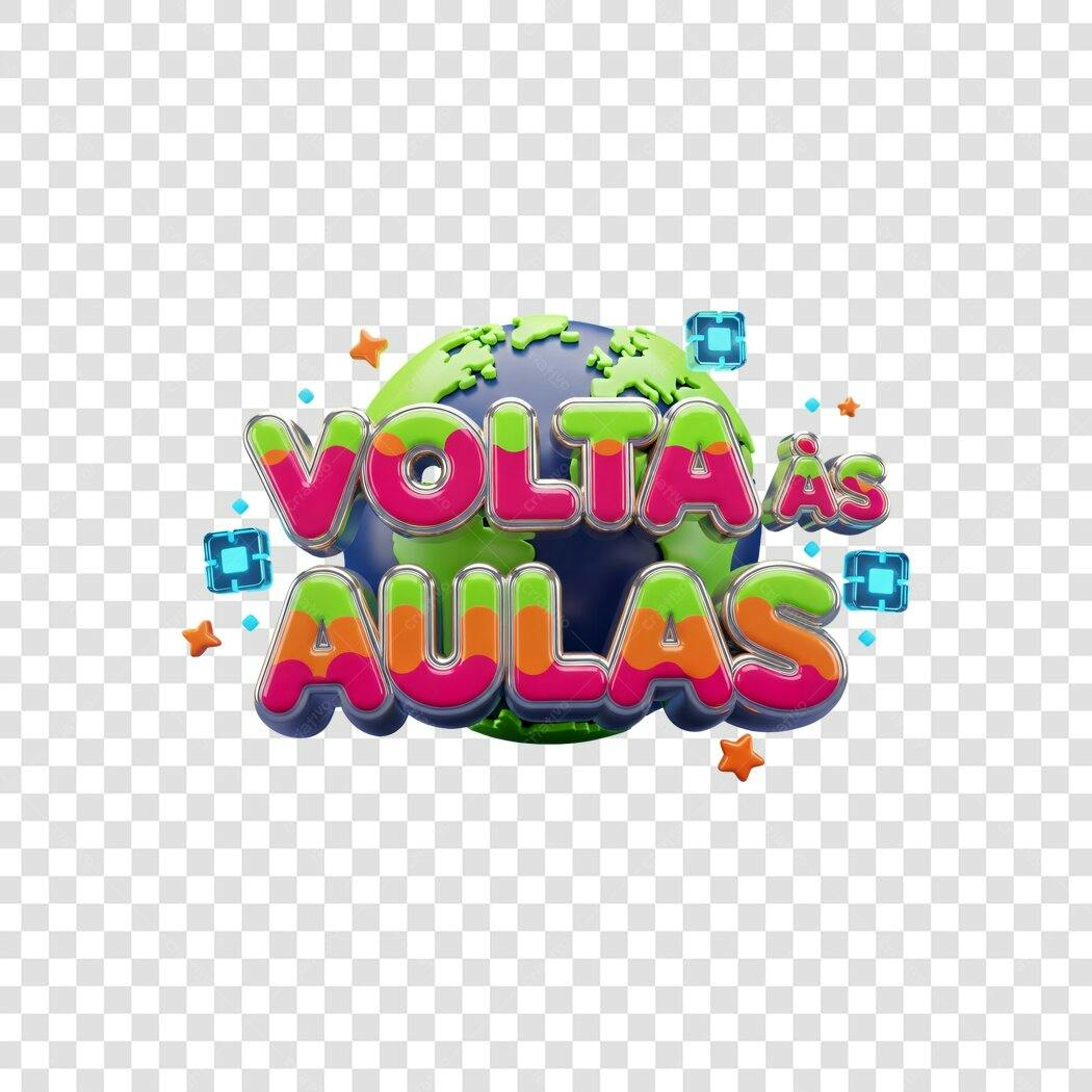 Arte 3D Volta às Aulas com Globo Estrelas Cores Vibrantes PNG com fundo transparente