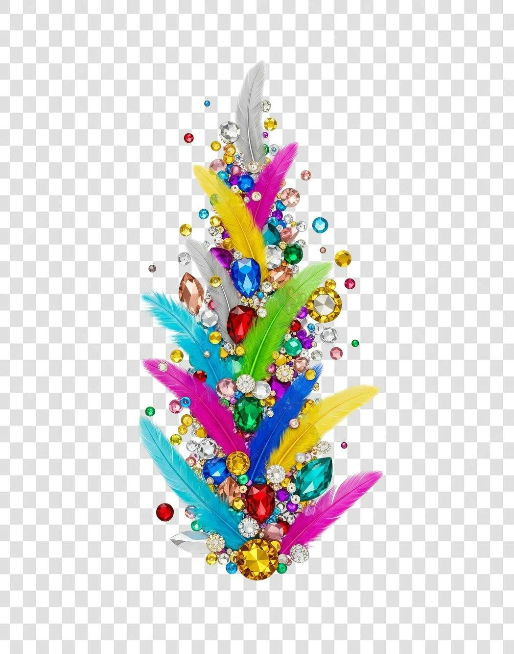 Ilustração de Carnaval com Penas e Joias Vibrantes PNG com fundo transparente