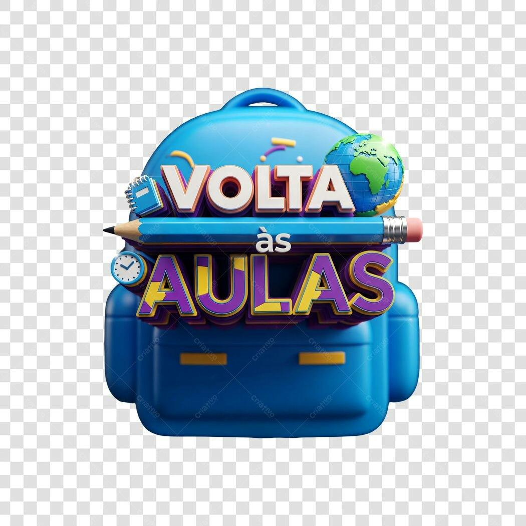 Gráfico 3D Volta às Aulas Mochila Azul Lápis Globo PNG com fundo transparente