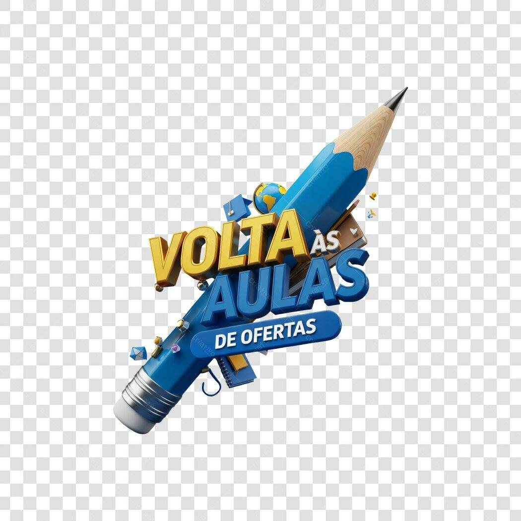 Banner Volta às Aulas de Ofertas Azul e Dourado com Lápis PNG com fundo transparente