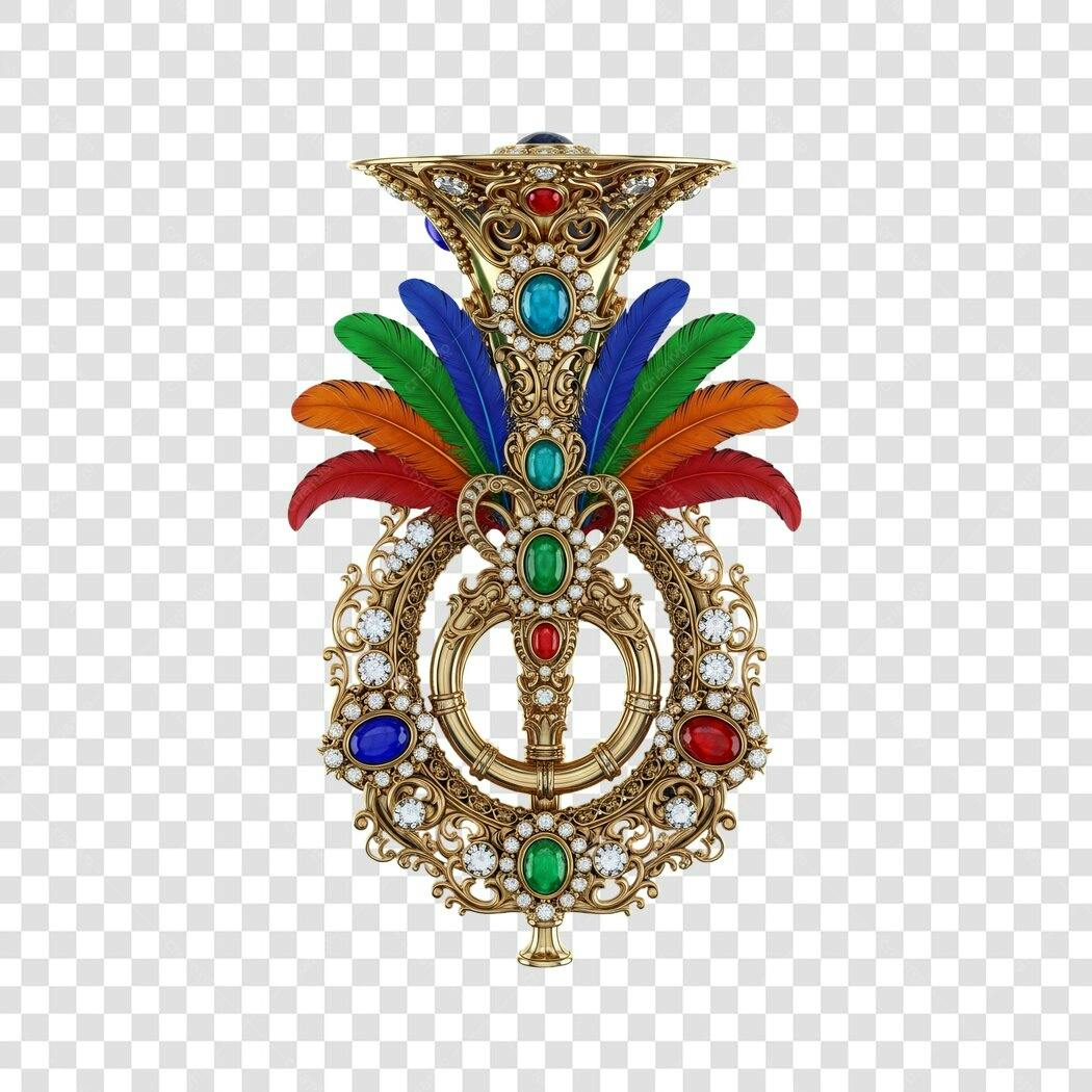Emblema Dourado Luxuoso Carnaval Mardi Gras Penas Coloridas PNG com fundo transparente