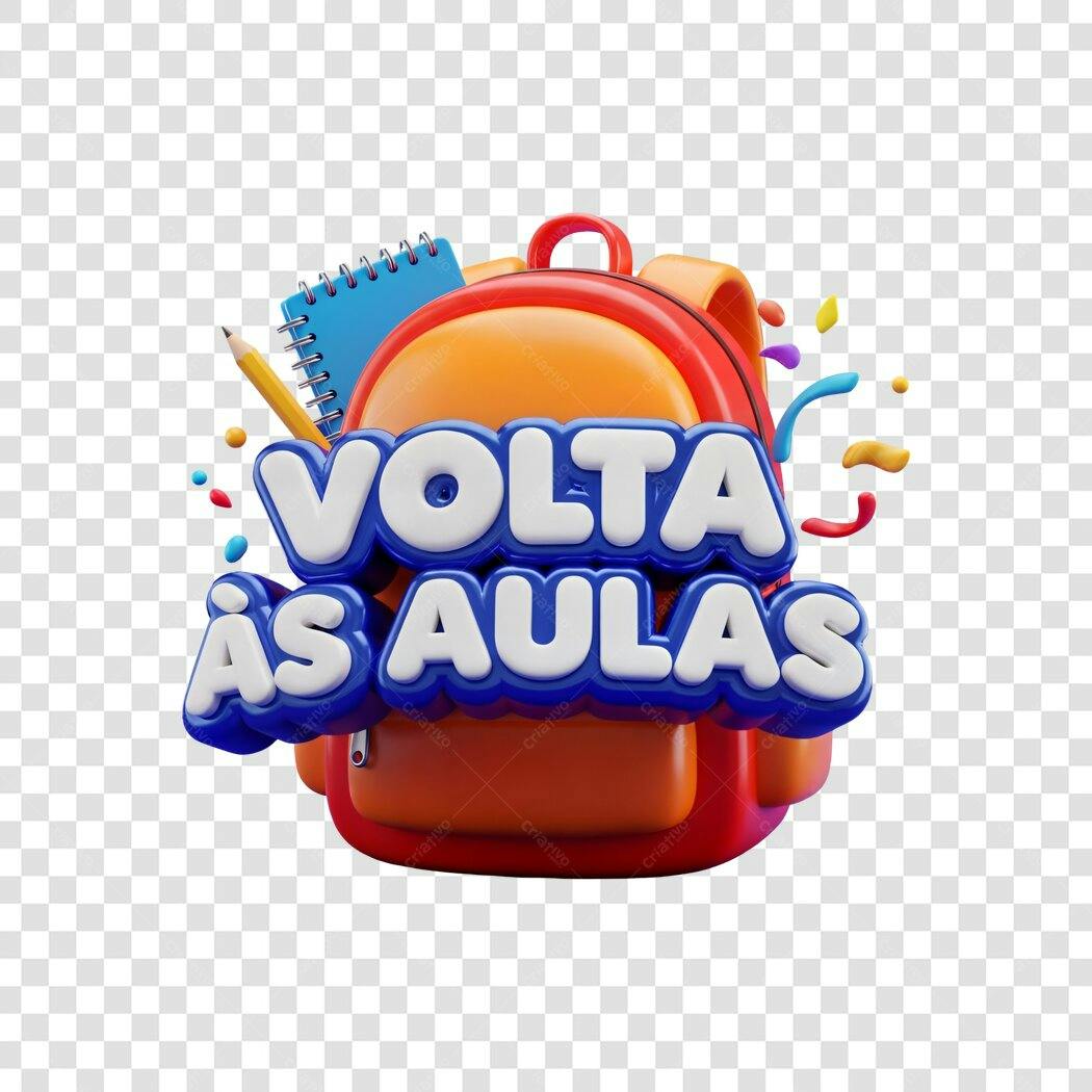 Ilustração 3D Volta às Aulas mochila caderno lápis PNG com fundo transparente