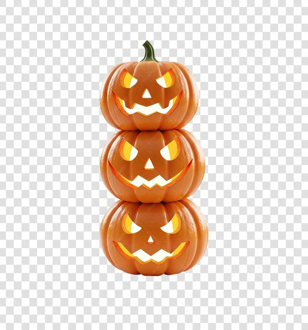 Elemento 3D Halloween Abóboras Empilhadas Laranja Brilhante PNG com fundo transparente