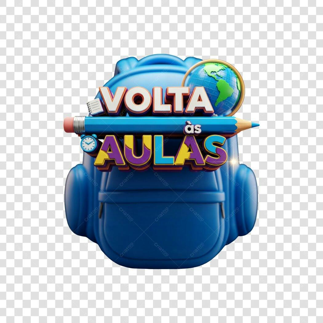 Elemento 3D Volta às Aulas Mochila Lápis Globo Relógio Colorido PNG com fundo transparente
