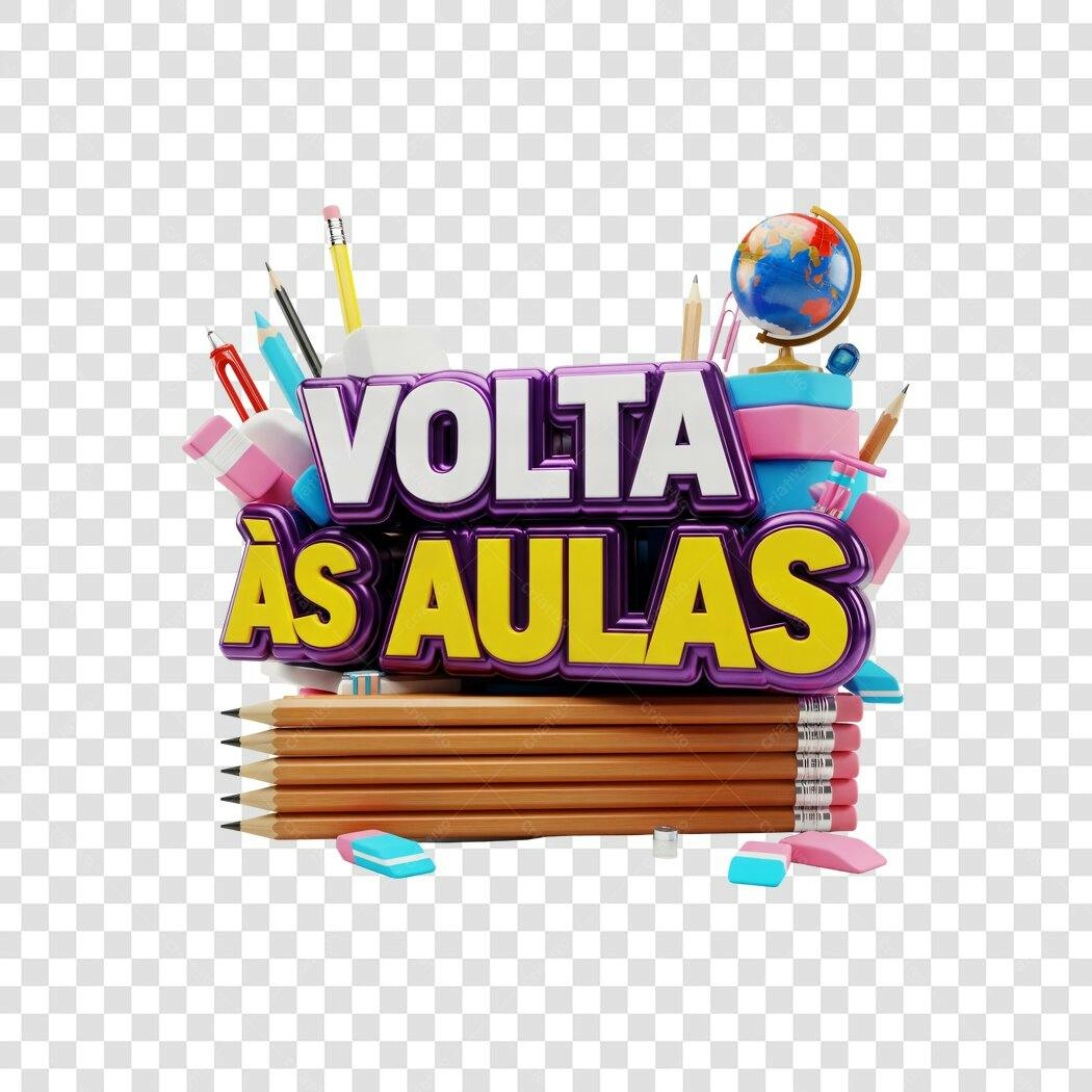 Gráfico 3D Volta às Aulas Lúdico Material Escolar PNG com fundo transparente