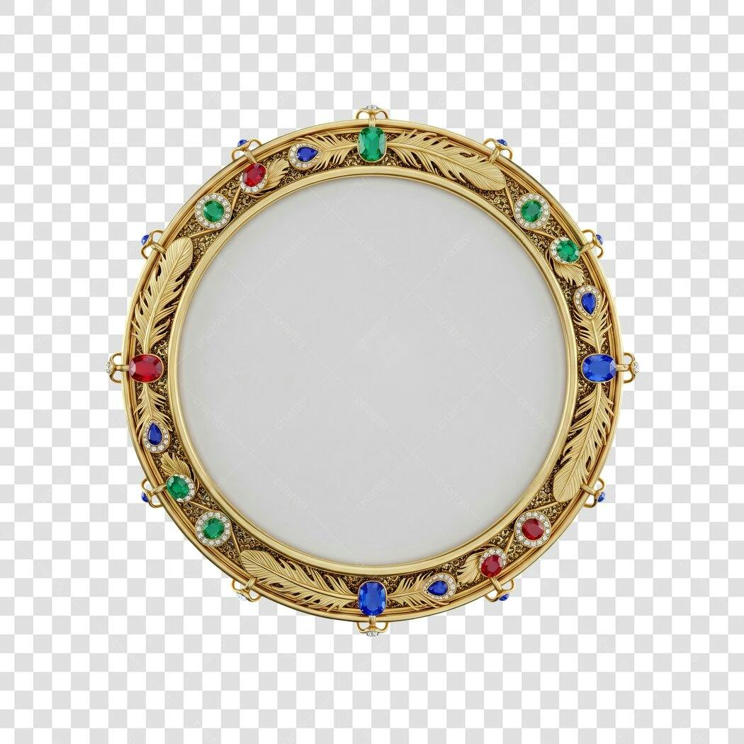 Moldura Redonda Dourada com Joias Coloridas Luxuosas PNG com fundo transparente