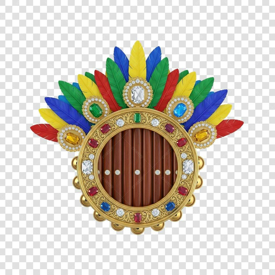 Emblema Festivo Carnaval Ouro Penas Coloridas Joias PNG com fundo transparente